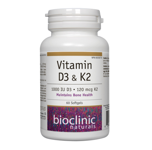 Bioclinic Naturals Vitamin D3 & K2 · 1000 IU D3 · 120 mcg K2, 60 Softgels