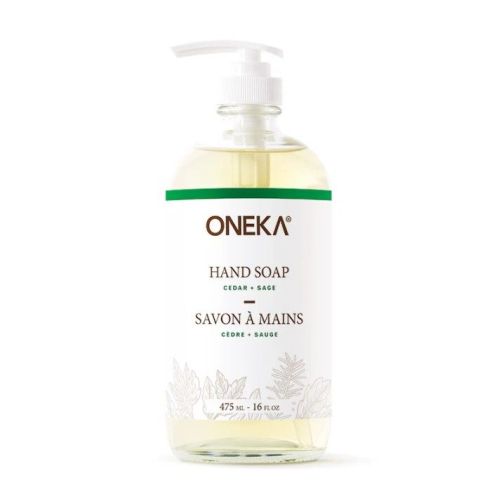 Oneka Hand Soap, Cedar & Sage (glass bottle w/pump), 475ml