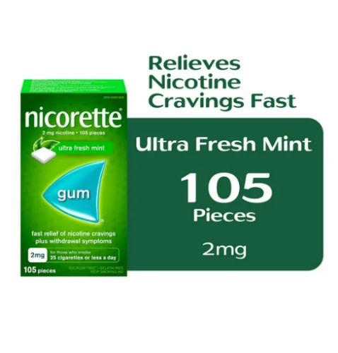 Nicorette Gum 2mg Coated Ultra Fresh Mint, 105