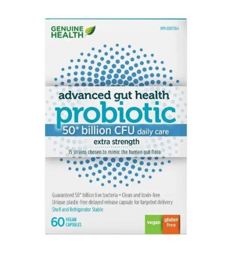 Genuine Health Advanced Gut Health Probiotics, 50 Billion CFU, V-Caps - 60 Capsules