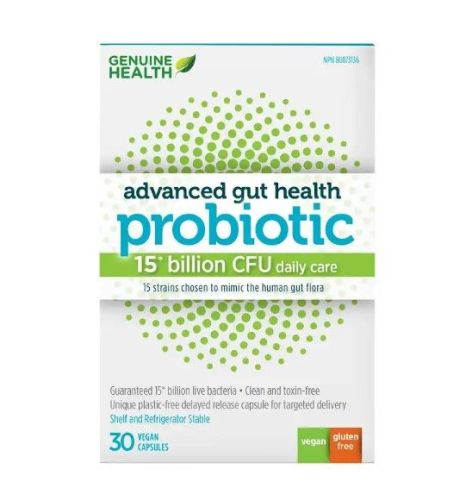 Genuine Health Advanced Gut Health Probiotics 15 Billion CFU, V-Cap - 30 Capsules