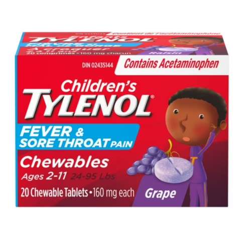 Tylenol Child Fever & Throat Pain Grape, 20 Chewables