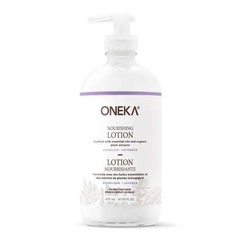 Oneka Body Lotion, Angelica & Lavender (glass bottle w/pump), 475ml