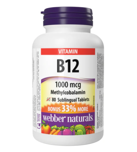 Webber Naturals Vitamin B12 Sublingual 1000mcg, 60+20 Tb 