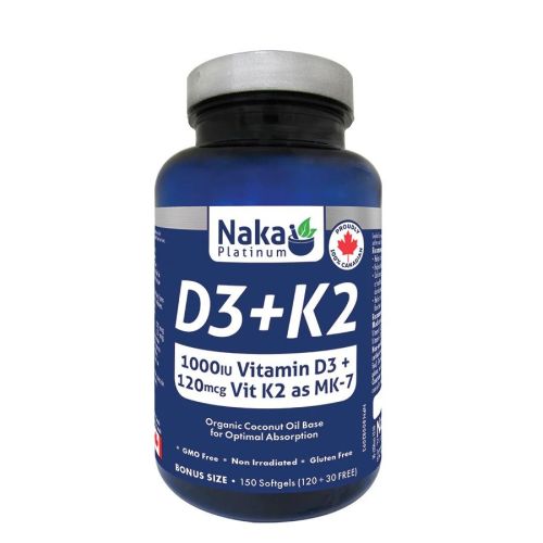 Naka Platinum D3 + K2, 150 Softgels