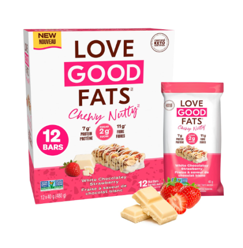 Love Good Fats Chewy-Nutty, White Chocolatey Strawberry (keto/NGM),Case of 12(12/40g)