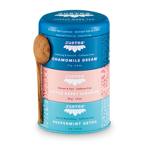 JusTea Loose Leaf Herbal Tea Trio Tins, 6 x 68g