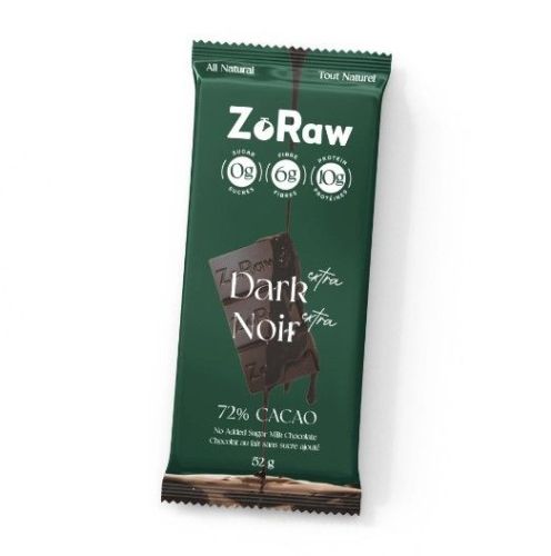 ZoRaw Chocolates 72% Extra Dark Chocolate w/ Protein, 12 x 52g