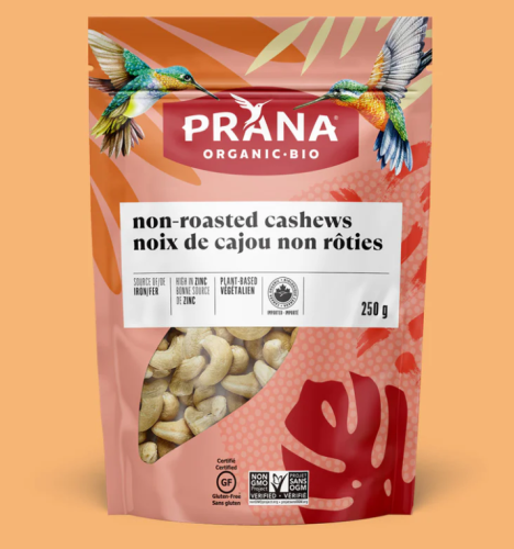 Prana Cashews, Non-roasted, Organic, 6/250g
