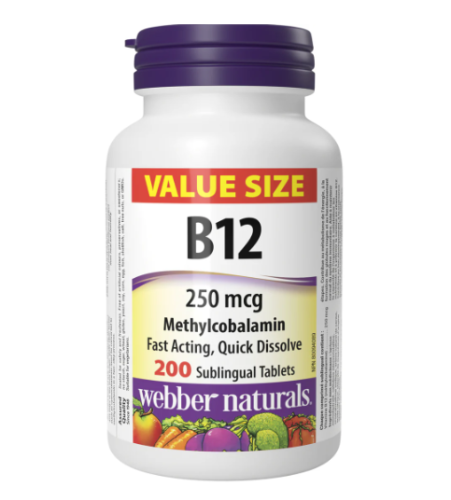 Webber Naturals B12 Methylcobalamin 250mcg Value Size, 200 Tablet 