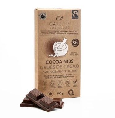 Galerie Au Chocolat Fairtrade Dark Choc Cocoa Nibs Bar, 8 x 100g