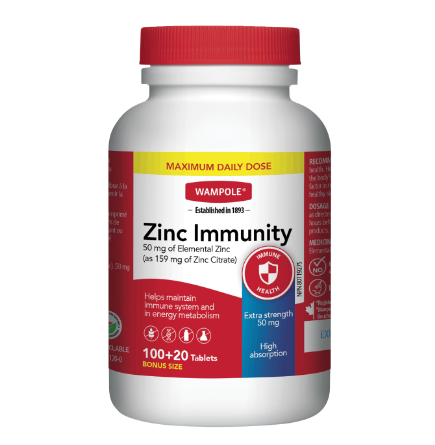 Wampole Zinc Immunity Tb 50mg, 100+20