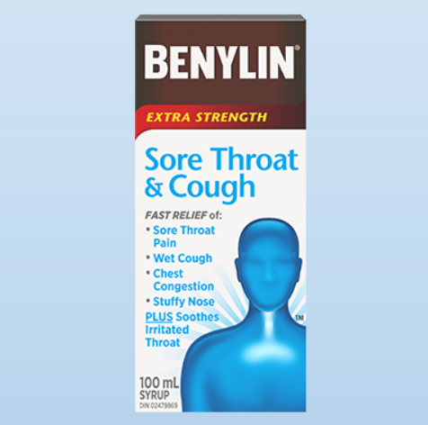 Benylin Syrup Sore Throat+Cough Extra Strength, 100ml