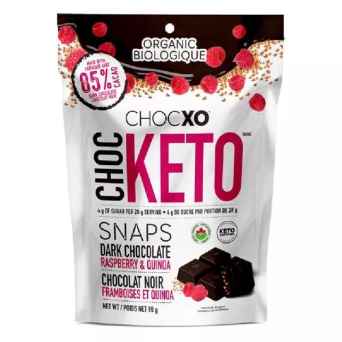 ChocXO Keto Snaps, Dark Chocolate, Raspberry & Quinoa, 85% Cacao, Organic , 98g