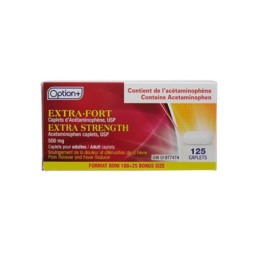 Option+ Acetaminophen Extra Strength Caplets 500mg, 125 Caplets