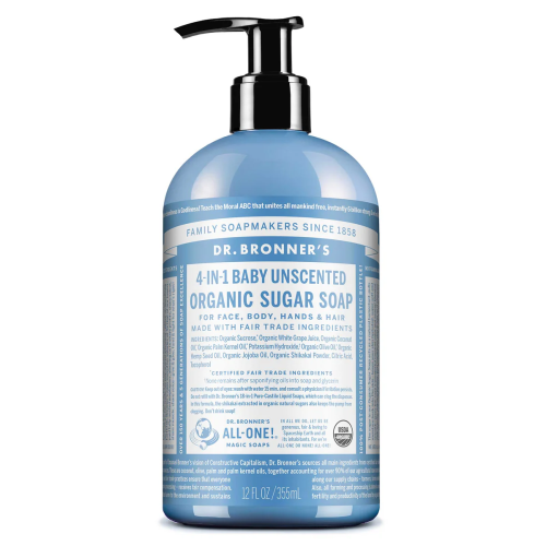 Dr. Bronner's Baby Unscented Organic Sugar Soap, 355ml