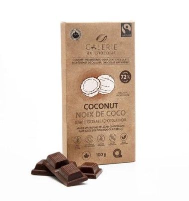 Galerie Au Chocolat Fairtrade Dark Chocolat Coconut Bar, 8 x 100g