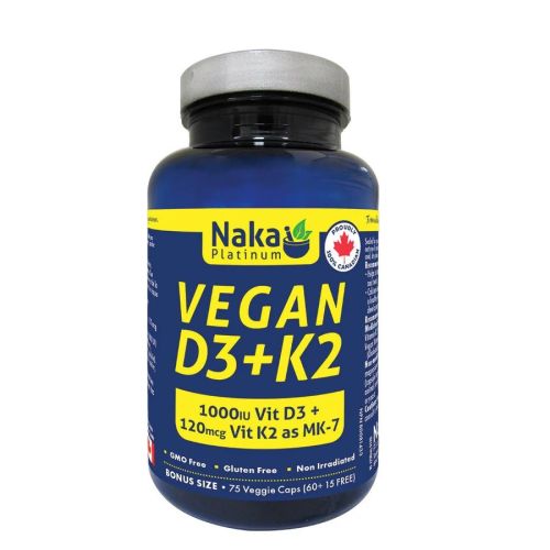 Naka Platinum Vegan D3+K2, 75 V-Capsules