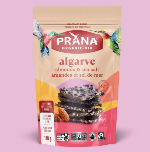 Prana Algarve, 62% Cacao, Dark Chocolate, Almonds & Sea Salt, Organic, 8/100g
