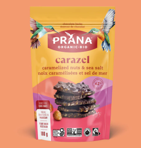Prana Carazel, 62% Cacao, Dark Chocolate, Caramelized Nuts w/Sea Salt, Organic, 8/100g