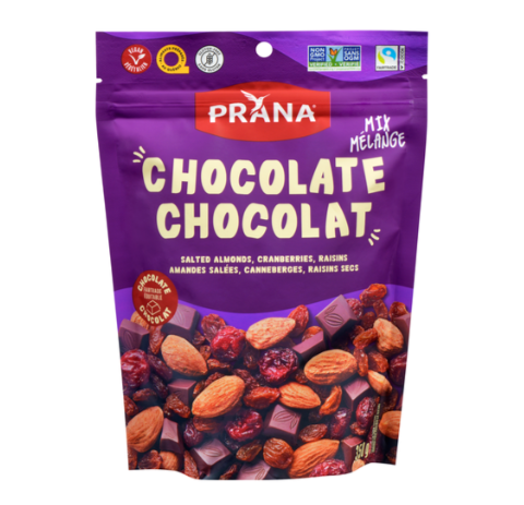 Prana Mix, Chocolate, Salted Almonds, Cranberries & Raisins, 12/350g