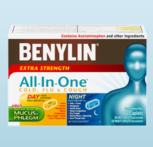 Benylin All In One Cold&Flu Day/Night, 12+12 Caplet 