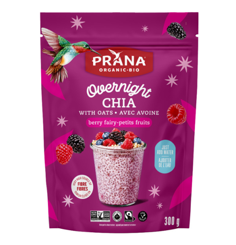 Prana Family Size, Overnight Chia w/Oats, Berry Fairy, Organic (vegan) (Fair Trade), 8/300g