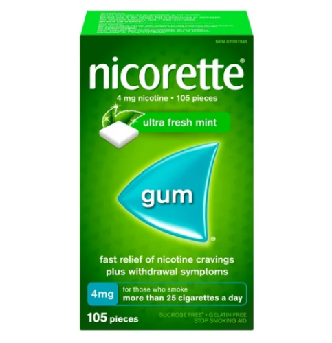 Nicorette Gum 4mg Coated Ice Ultra Fresh Mint, 105