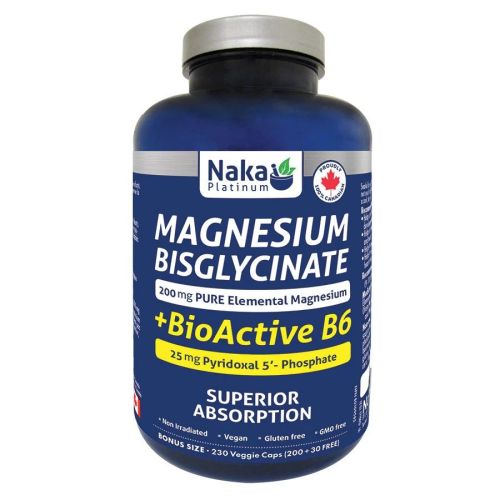 Naka Platinum Magnesium Bisglycinate + BioActive B6, 230 V-Capsules