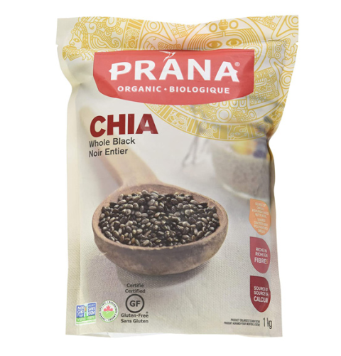 Prana Chia Seeds, Black, Whole, Organic, 4/1kg