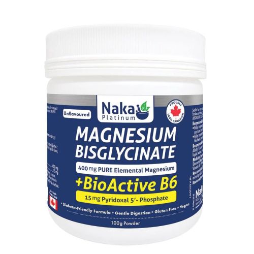 Naka Platinum Magnesium Bisglycinate + BioActive B6, 100g Powder