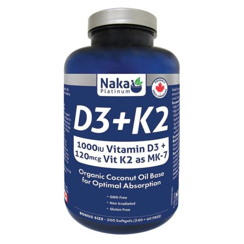 Naka Platinum D3 + K2, 300 Softgels