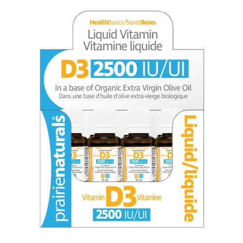 Prairie Naturals Vitamin D3 Cholecalciferol 2500 IU, 15ml x 12 Box Liquid