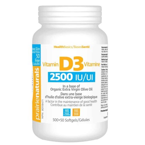 Prairie Naturals Vitamin D3 Cholecalciferol 2500 IU, 550 Softgels