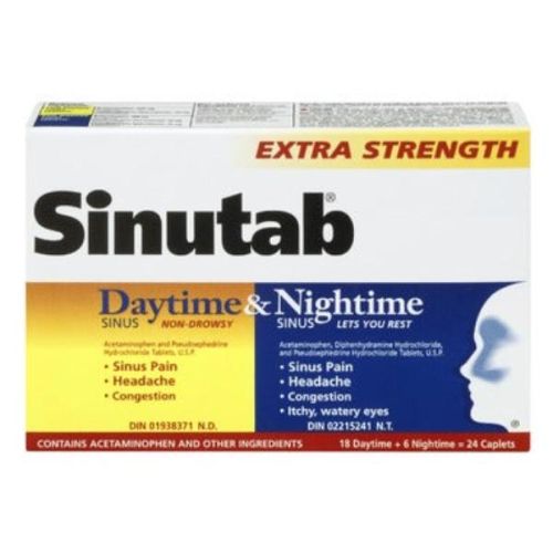 Sinutab Extra Strength Day & Night Caplets | 18 Day Caplets + 6 Night Caplets